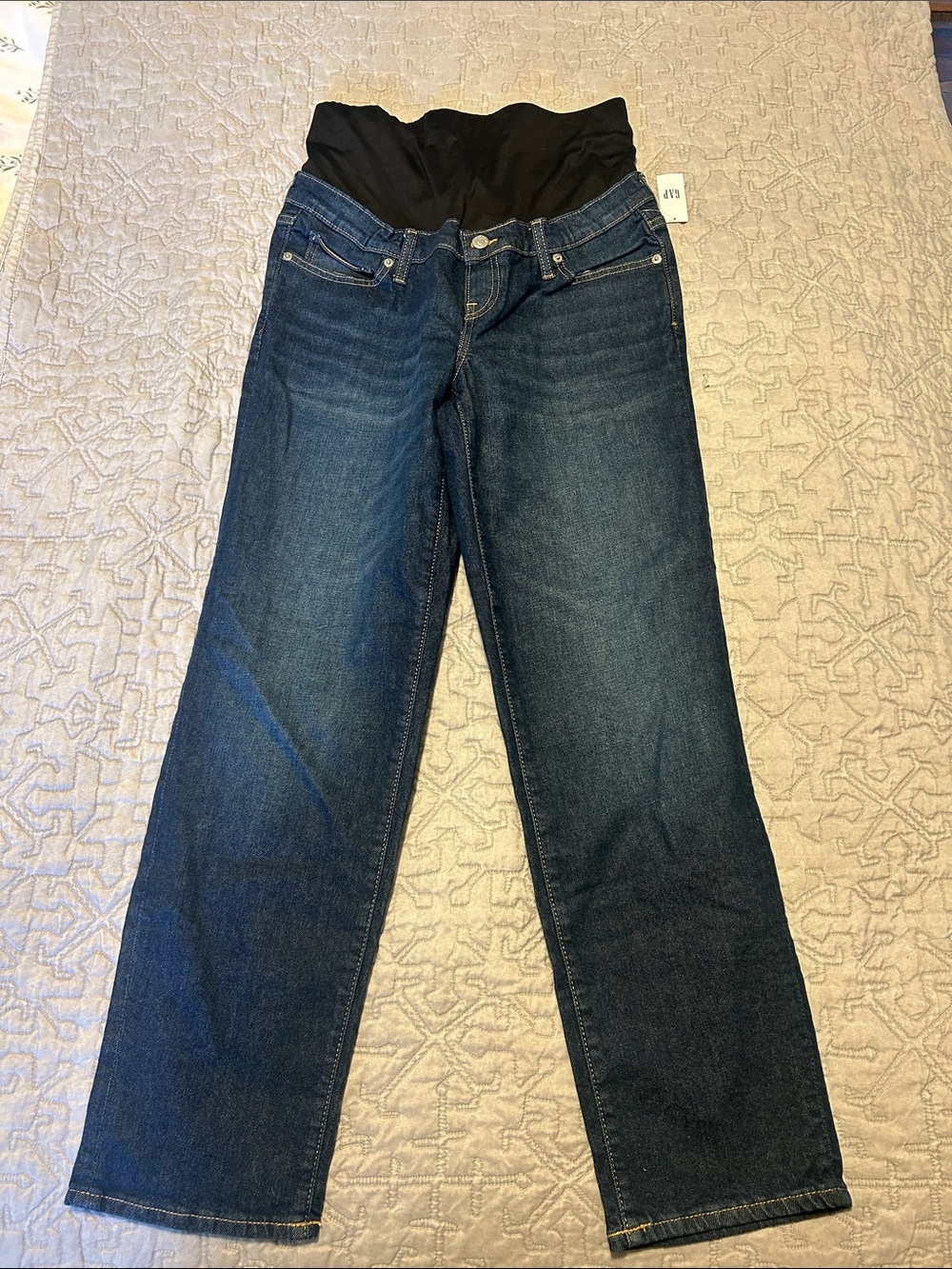 GAP Dark Blue Straight-Leg Maternity Jeans with Black Waistband